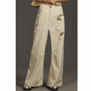 Anthropologie Pilcro Embroidered Cropped Bow Pants